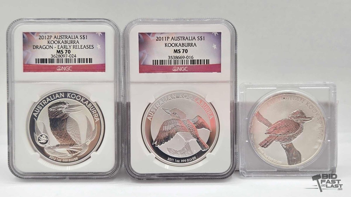 (3) 2010-2012 Australian Kookaburra Silver Dollars