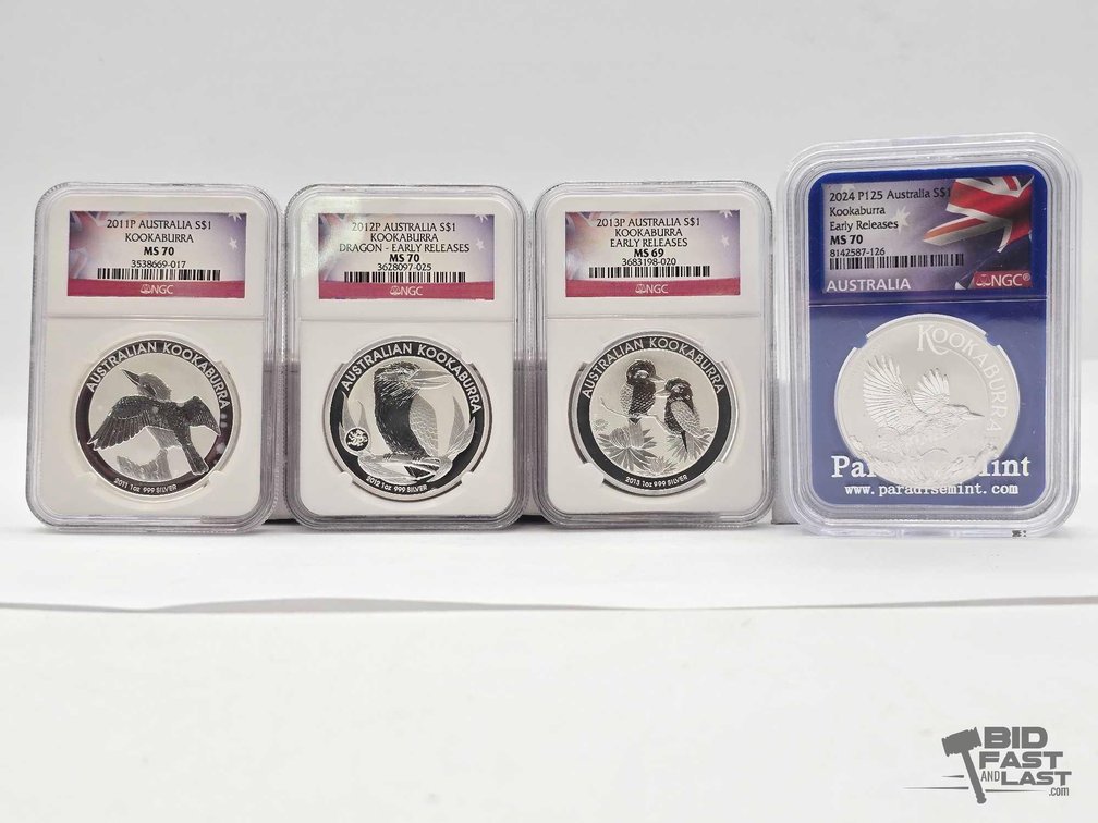 (4) Graded 2011-2024 Australian Kookaburra Silver Dollars
