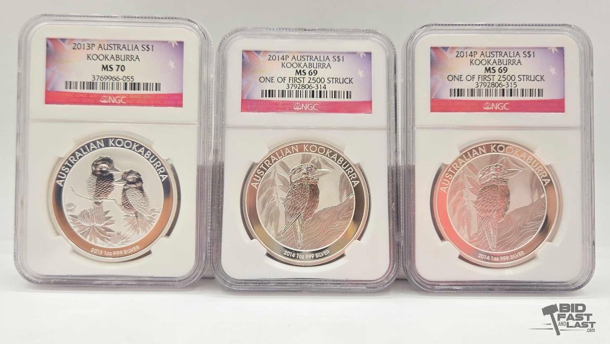 (3) 2013-2014 Australian Kookaburra Silver Dollar