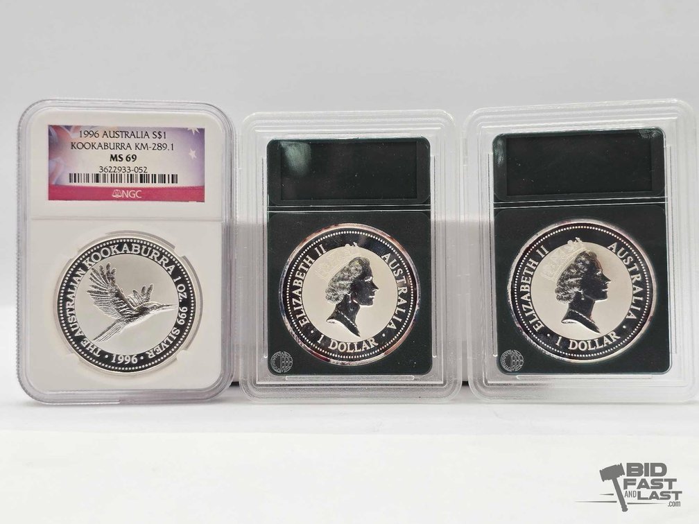 (3) 1996-1998 Australian Kookaburra Silver Dollars