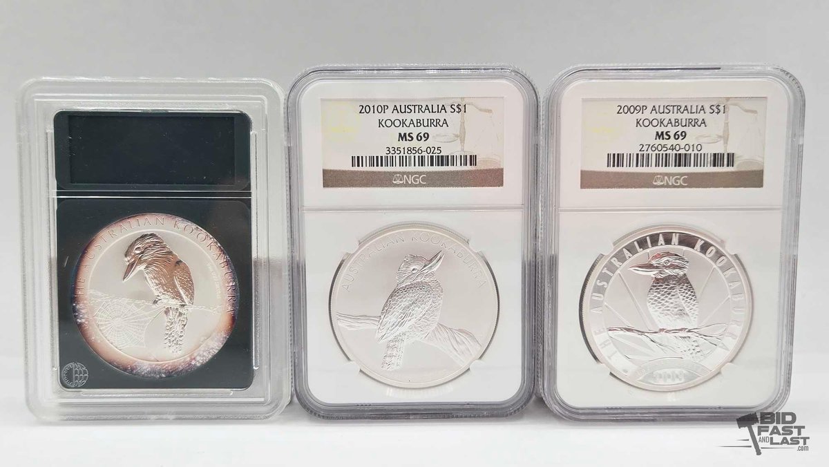 (3) 2008-2010 Australian Kookaburra Silver Dollars