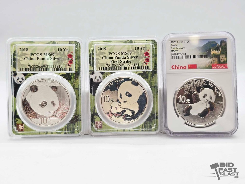(3) 2018-2020 China 1oz Silver Panda