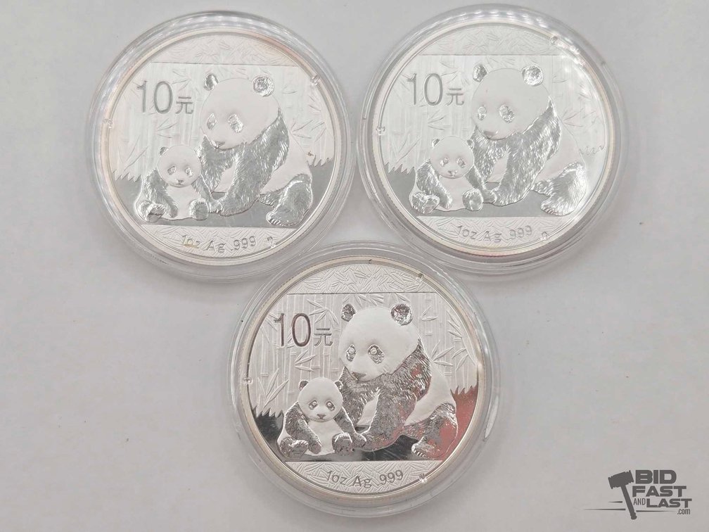 (3) 2012 Chinese Panda 1 ozt .999 Silver Coins