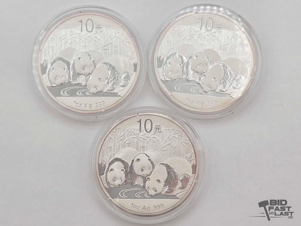 (3) 2013 Chinese Panda 1ozt .999 Silver Coins