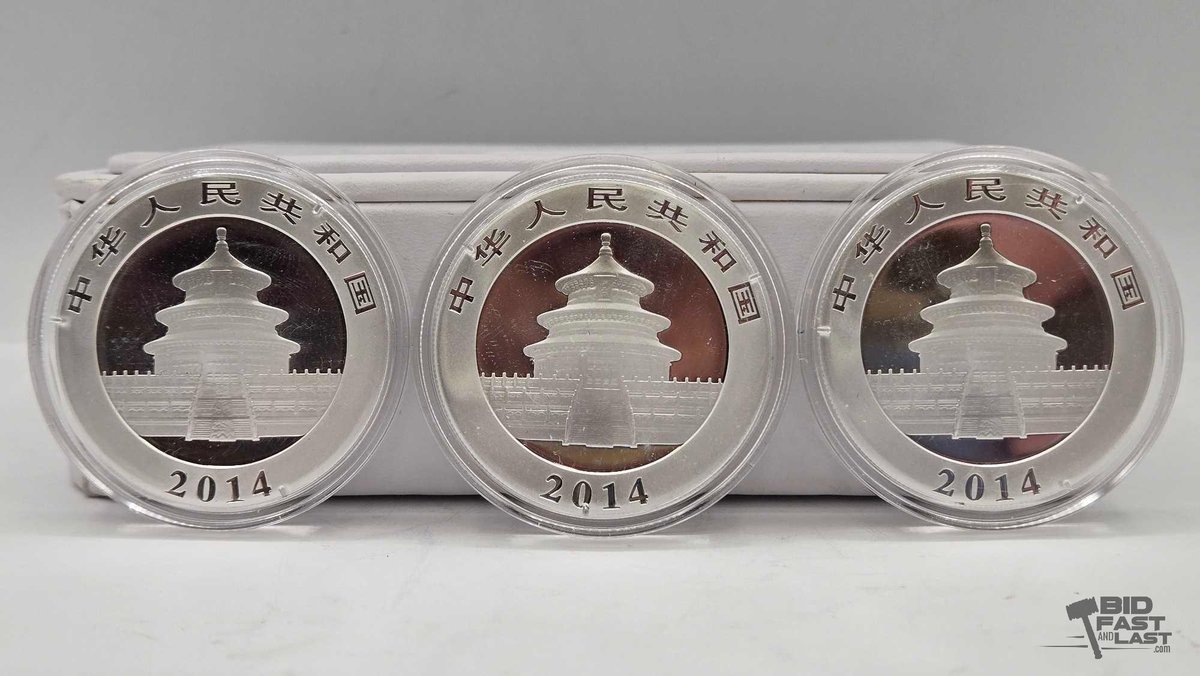 (3)  Chinese Panda 1oz Silver Coins