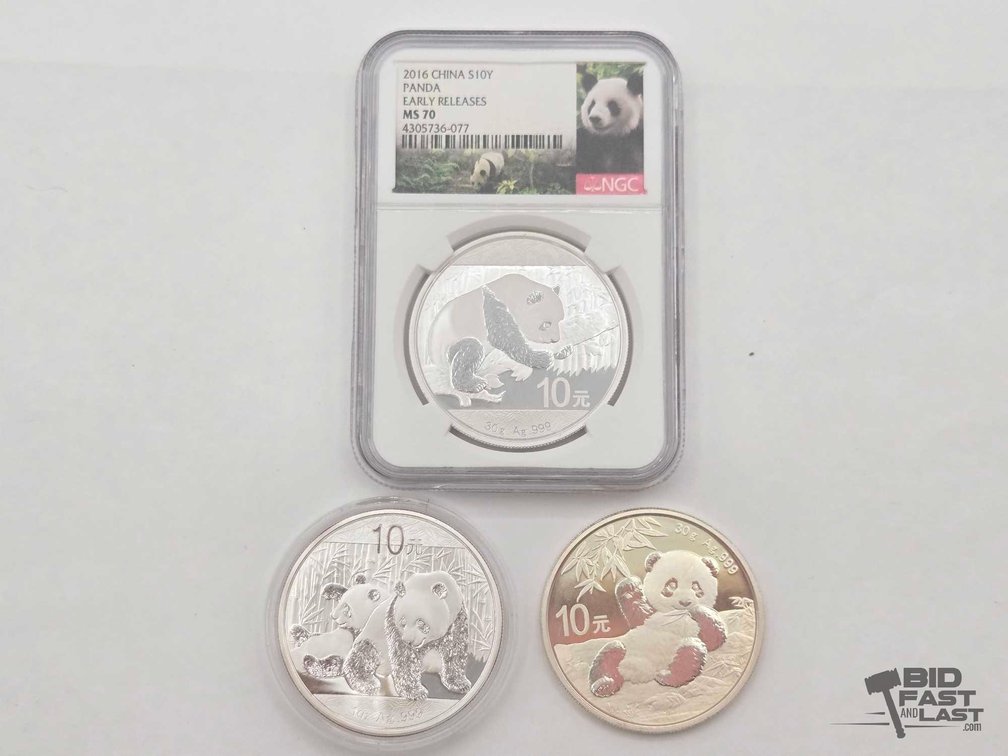 (3) 2010-2020 Chinese Panda 1oz .999 Silver Coins