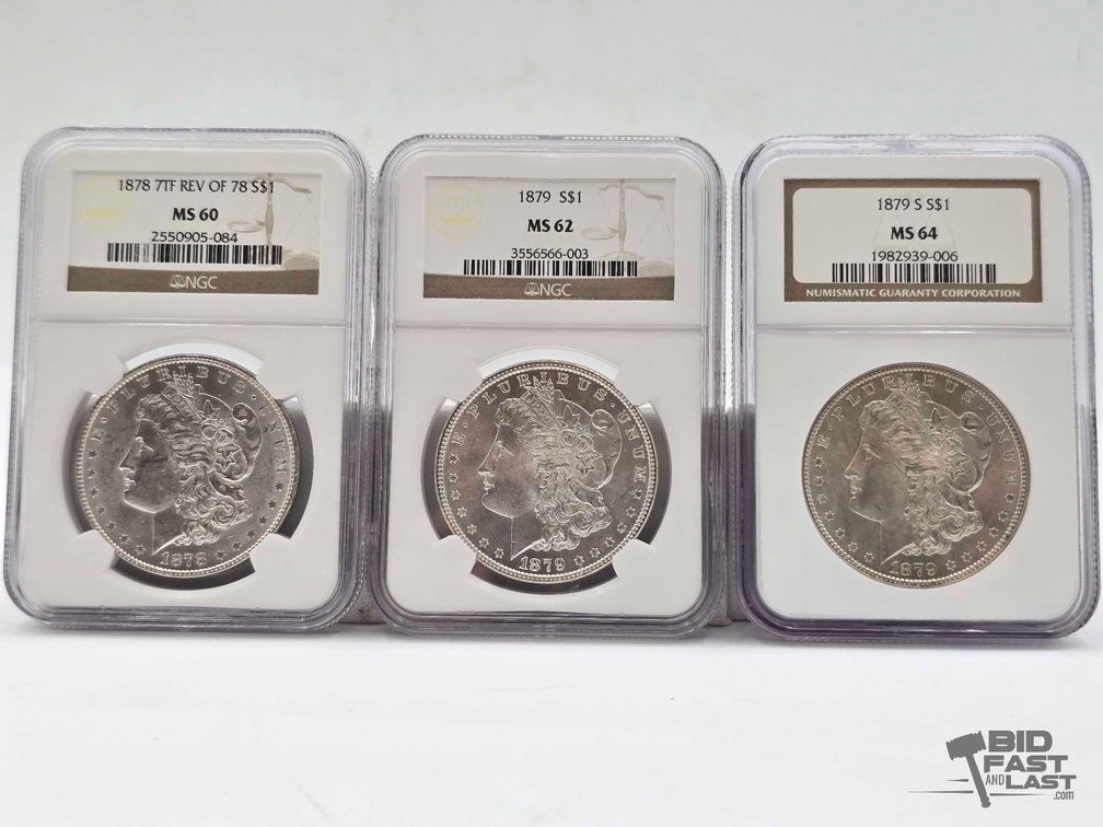(3) 1877-1879 Morgan Silver Dollars