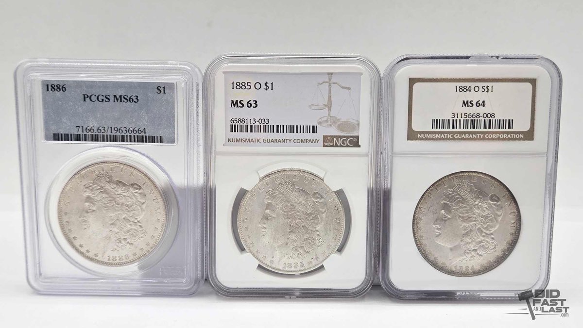 (3) 1884-1886 Morgan Silver Dollars