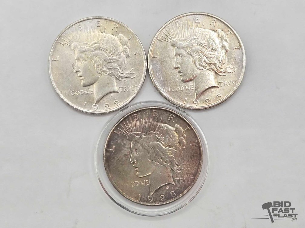 (3) 1922-1928 Silver Peace Dollar
