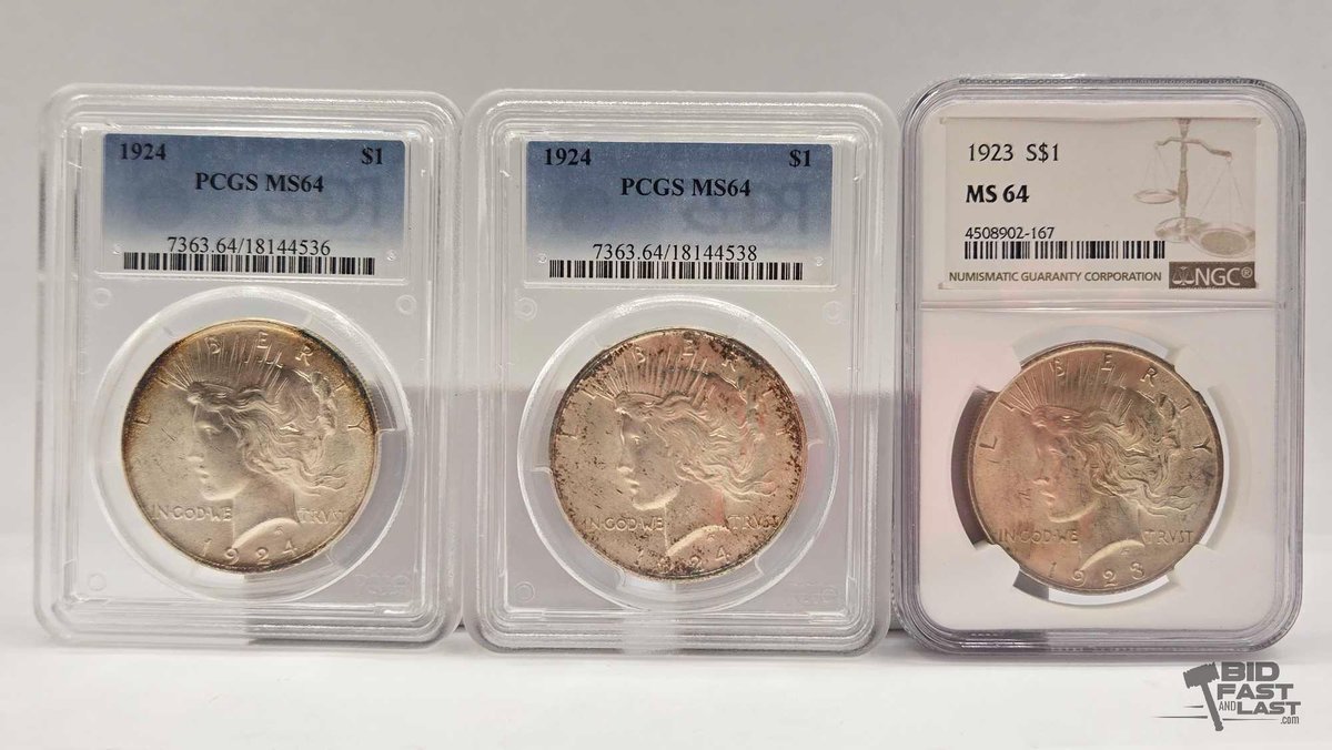 (3) Graded 1923-1924 Silver Peace Dollars