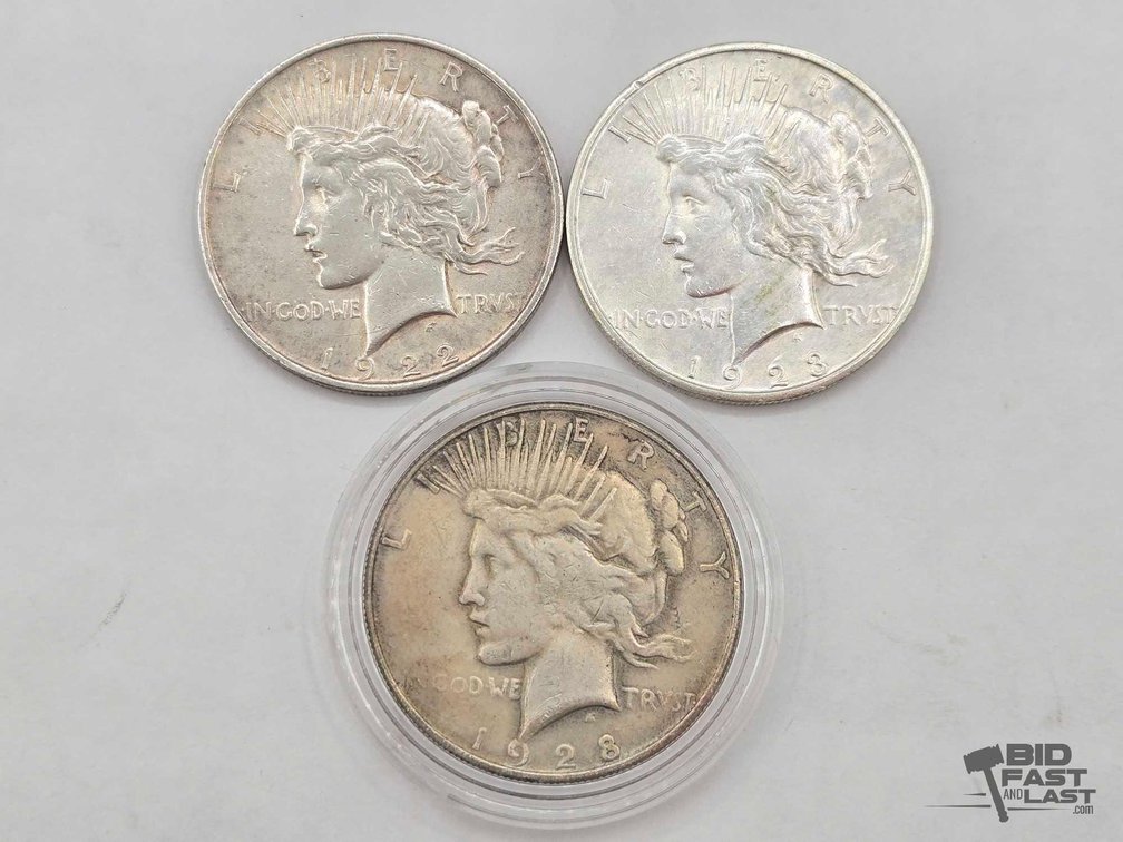 (3) 1922-1928 Silver Peace Dollars