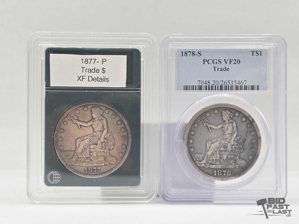 (2) Graded 1877-1878 Silver Trade Dollars