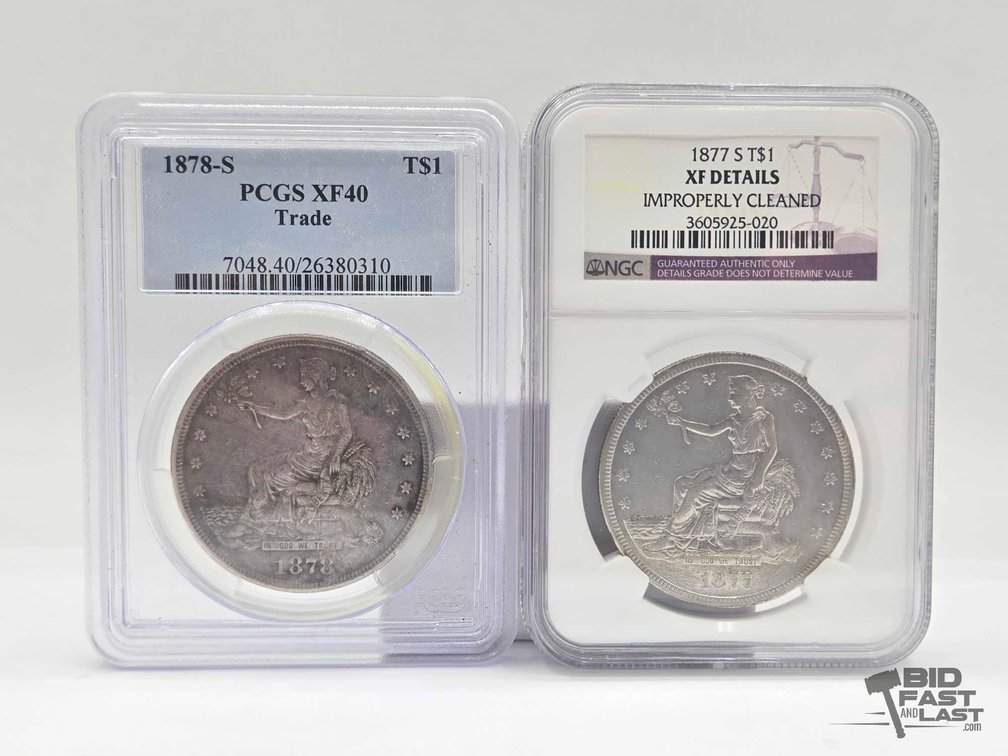(2) Graded 1877-1878 Silver Trade Dollars