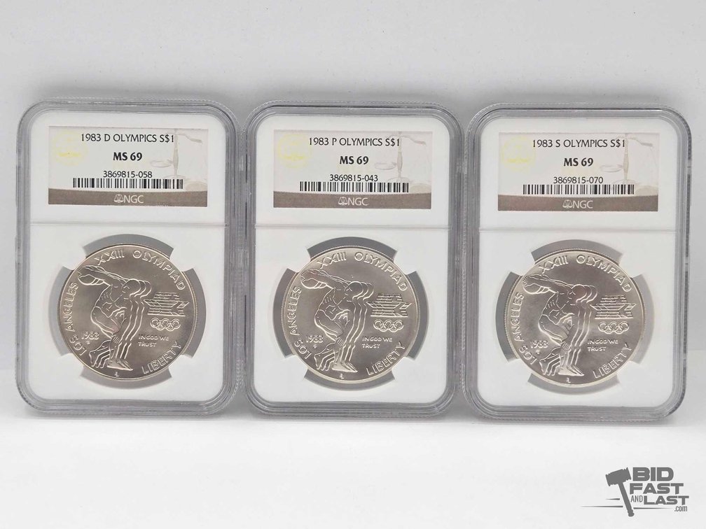 (3) 1983 Olympics Silver Dollars