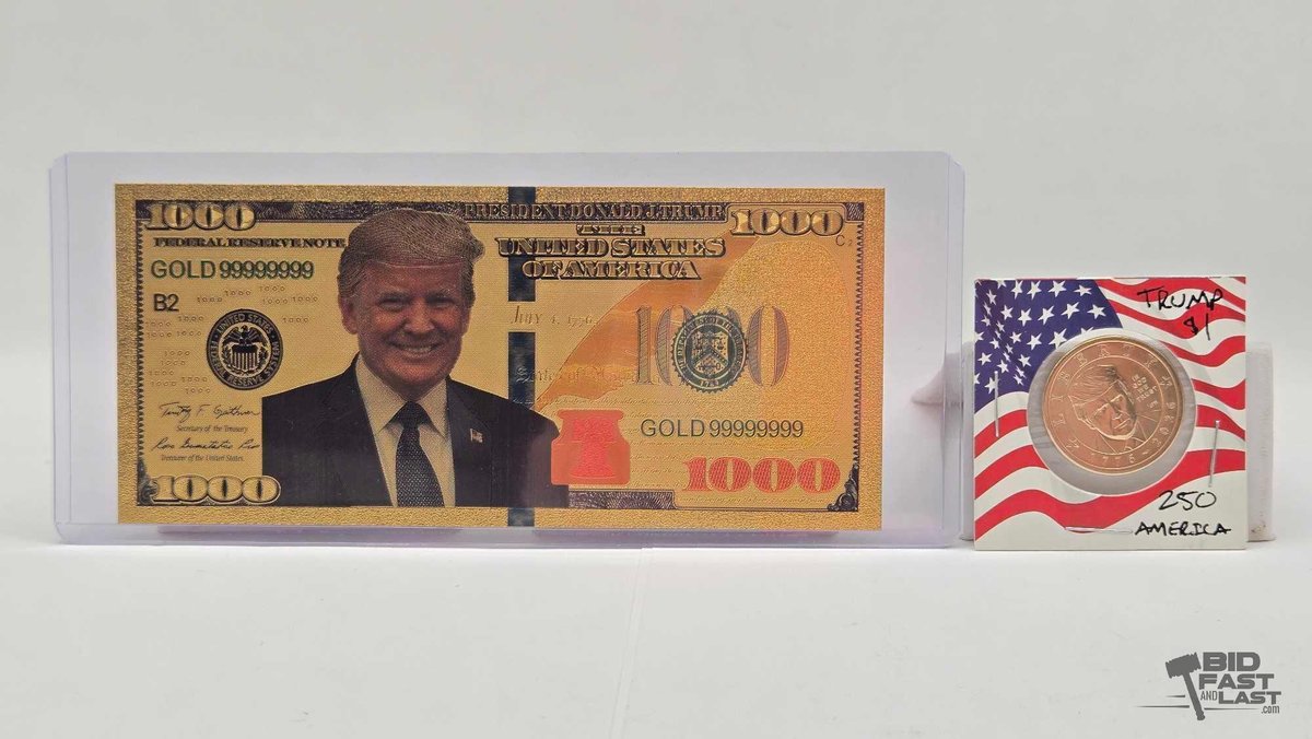 2026 250th Anniversary Trump $1 Coin and 24kt Gold Plated $1000 Bill