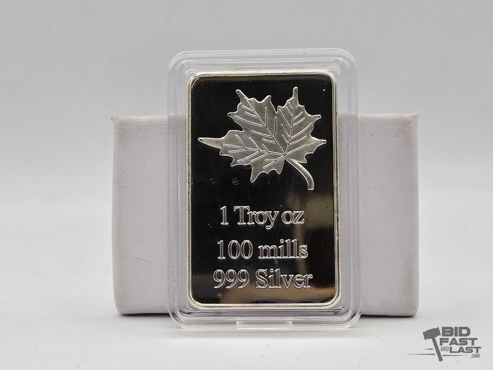 Silver Plated Maple Leaf Bar, 100 Mills .999 Silver