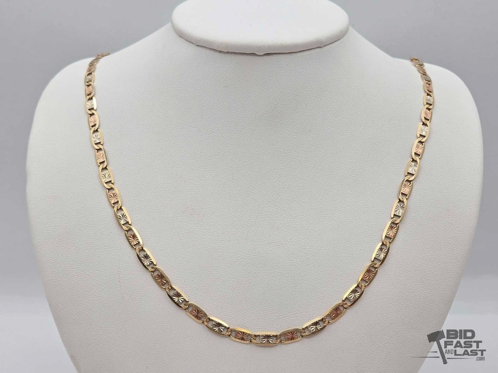 14k Gold Oval Link Chain Necklace, 10k Clasp, 25.5", 21.0g