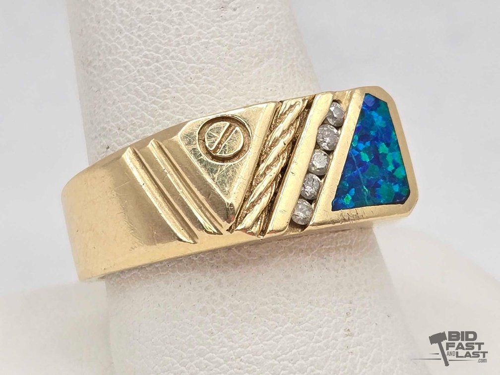 14kt Gold Ring With Diamonds & Semi-Precious Stones, Size 10.5, 9.0g