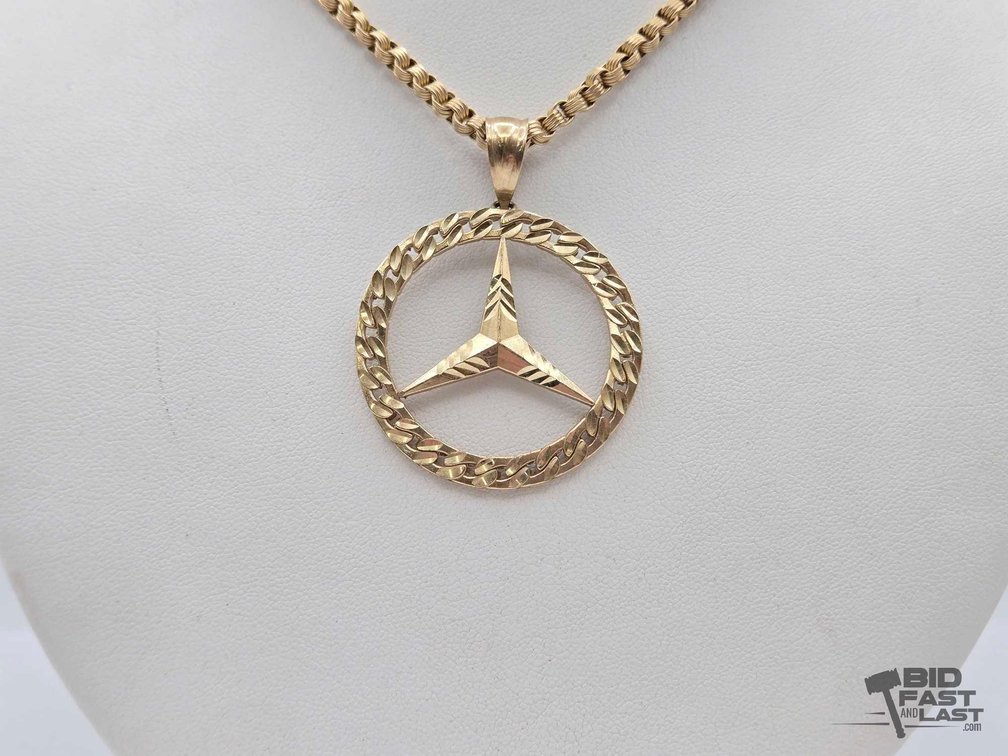 10K Gold Fancy Link Necklace with Mercedes-Style Star Pendant