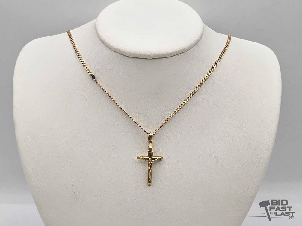10kt Gold Crucifix Necklace with INRI Pendant - Broken Chain