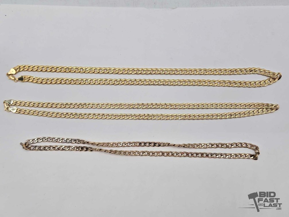 Three Curb Link Chain Necklaces, Yellow-Tone, Offered as Gold Plated