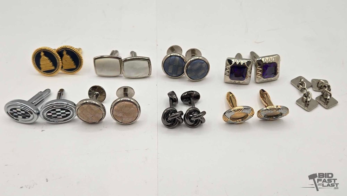 Nine Pairs of Cufflinks: Gold-Tone, Silver-Tone, Two-Tone & Gunmetal