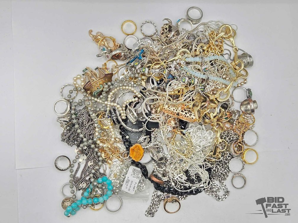 Costume Jewelry Lot - Mixed Rings, Chains, Necklaces, Bracelets & Beads