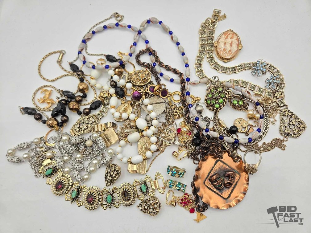 Costume Jewelry Lot: Necklaces, Bracelets, Earrings, Cameo-Style Piece & More