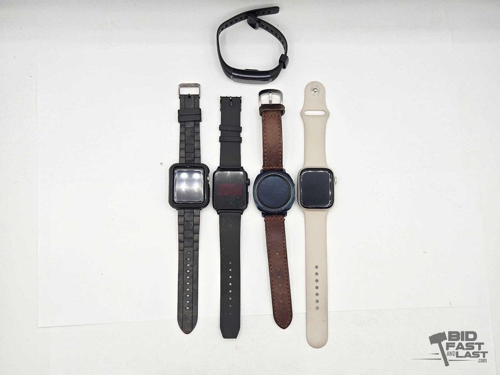 (5) Smart Watches: Apple Watch Series 8 & Series 3, Samsung Gear Sport + 2