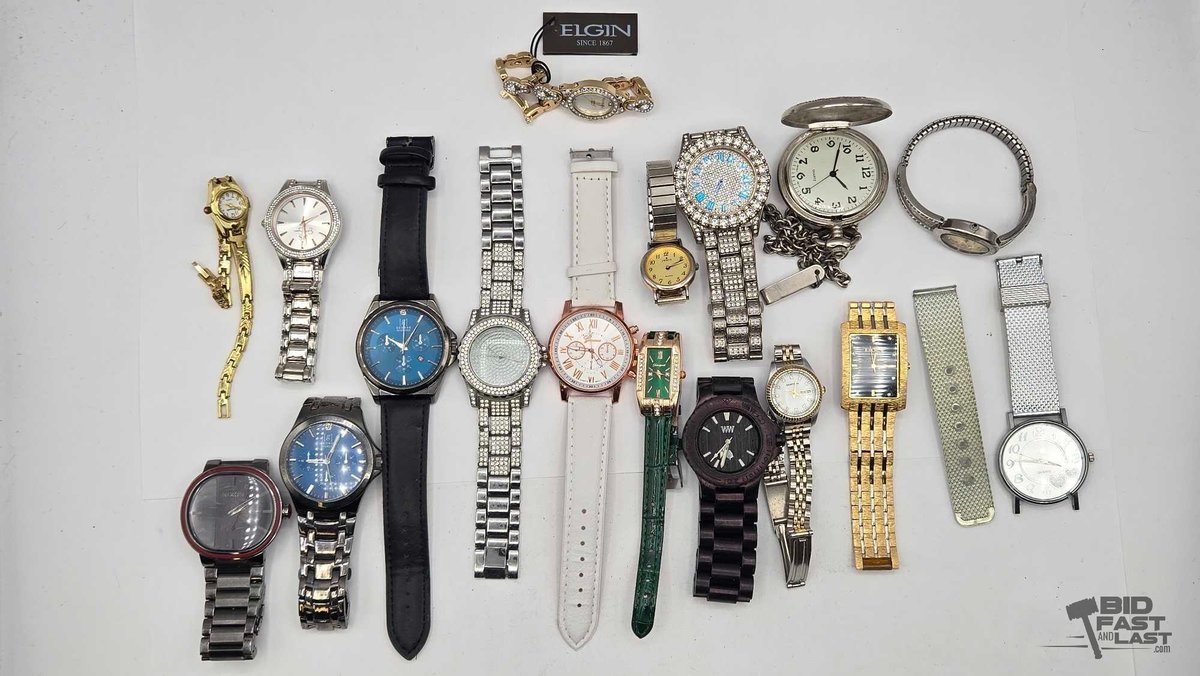 Bulk Watch Lot: Nixon, George Diamond, Elgin, Armitron & More + Pocket Watch