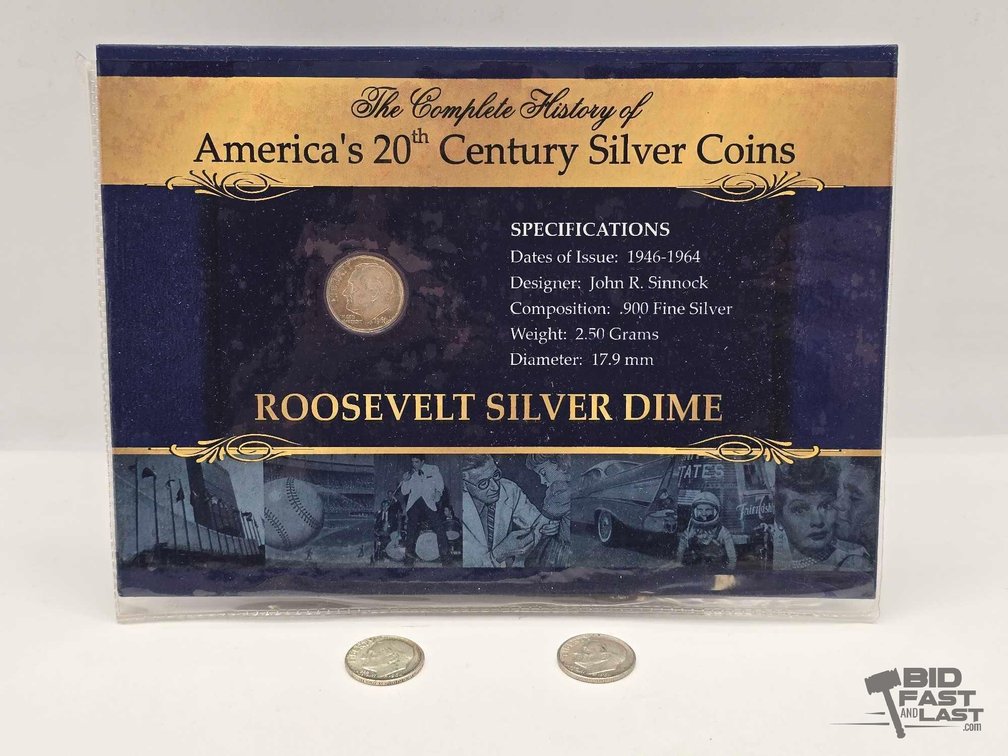 (3) Silver Roosevelt Dimes, 90% Silver, with Morgan Mint Display Card