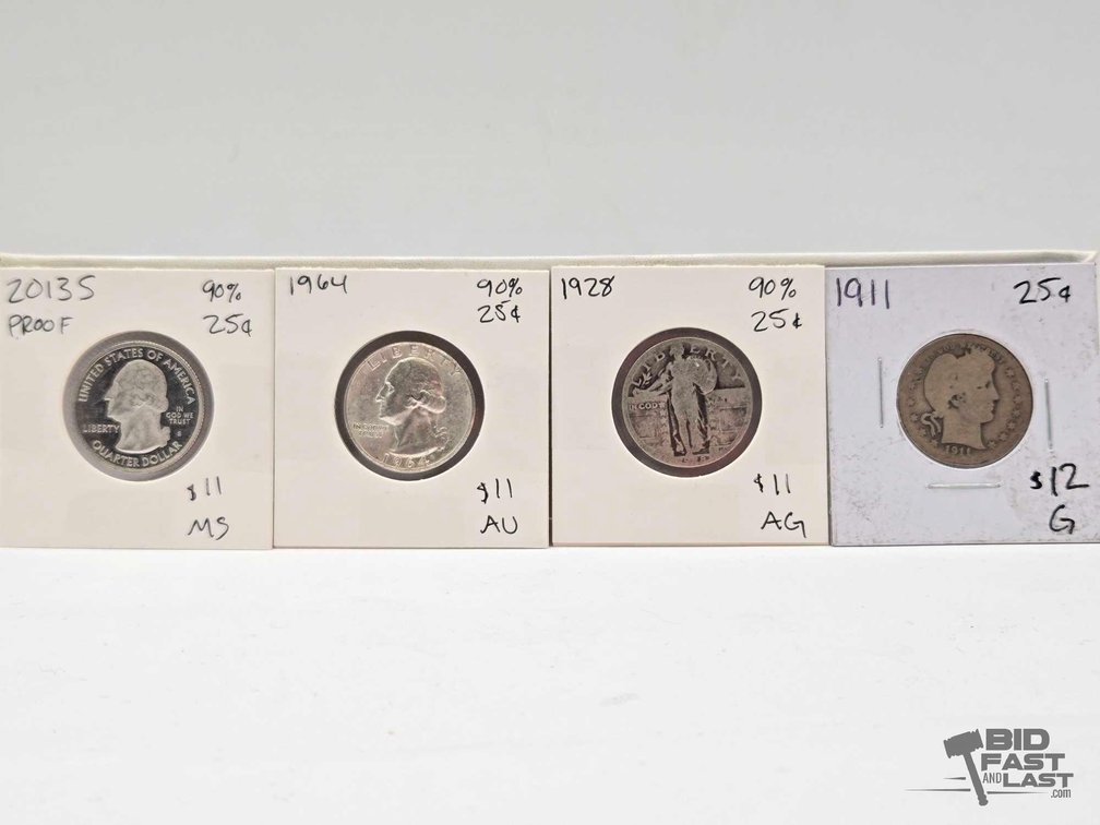 (4)1911-2013 Silver US Quarters