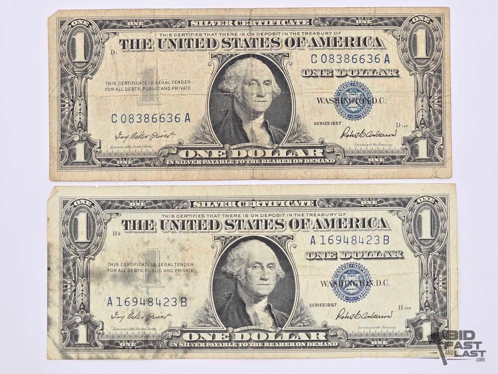 (2) Series 1957 $1 Silver Certificates, Blue Seal