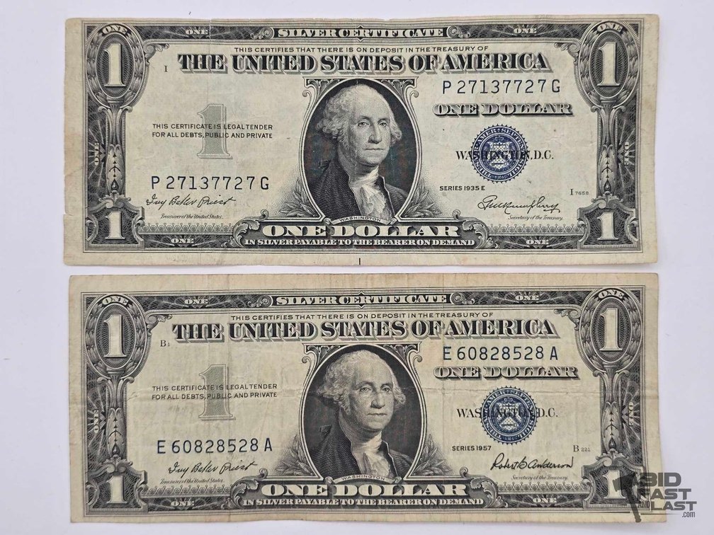 (2) $1 Silver Certificates, Series 1935 E & 1957, Blue Seal
