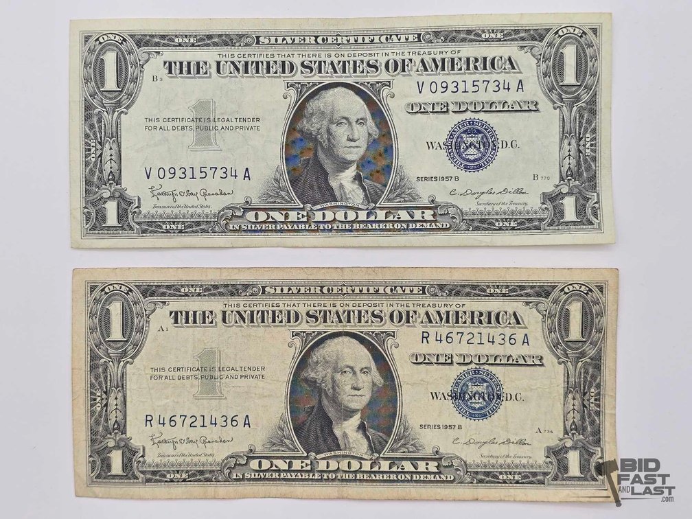(2) $1 Silver Certificates – Series 1957 B, Blue Seal, Washington