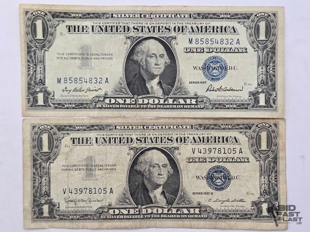 (2) 1957 $1 Silver Certificates, Series 1957 & 1957 B, Blue Seal