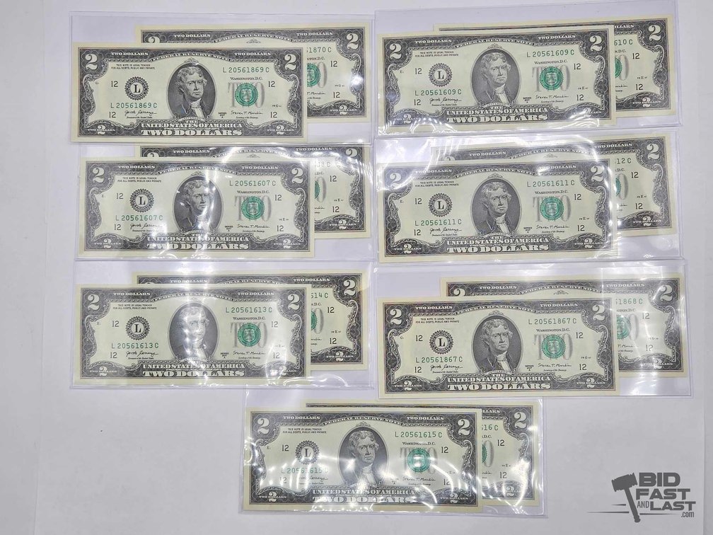 (14) Series 2017 A $2 Bills – Sequential Sets of 4 & 10, San Francisco