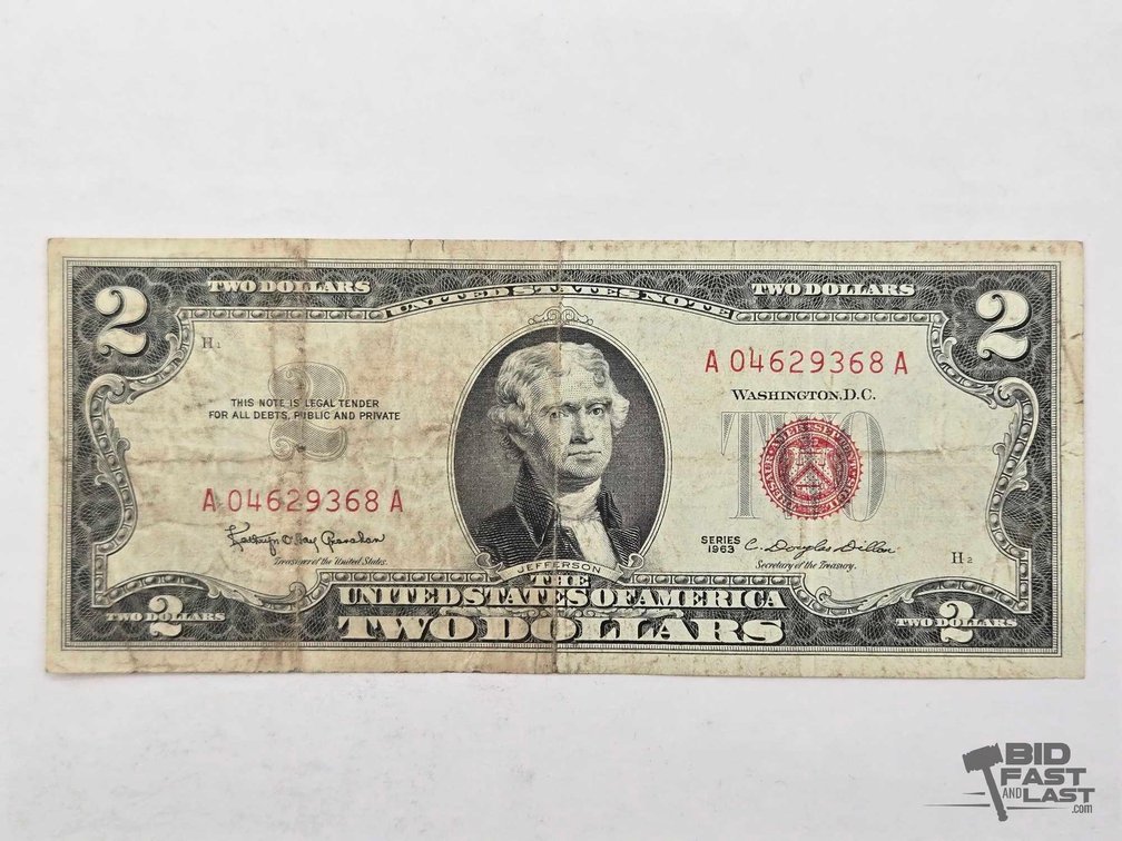 Series 1963 Red Seal $2 Bill – Jefferson Face, Monticello Back