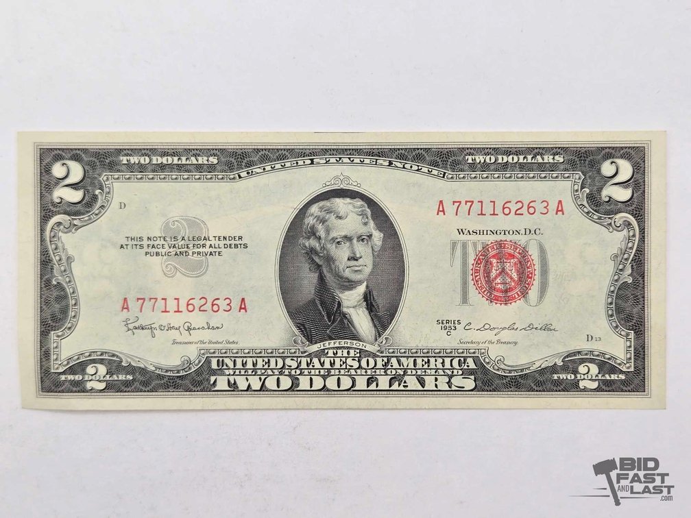 Series 1953 C $2 Red Seal United States Note, Jefferson / Monticello