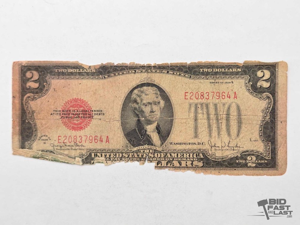 Series 1928 G $2 Red Seal Note, Jefferson Face, Monticello Back