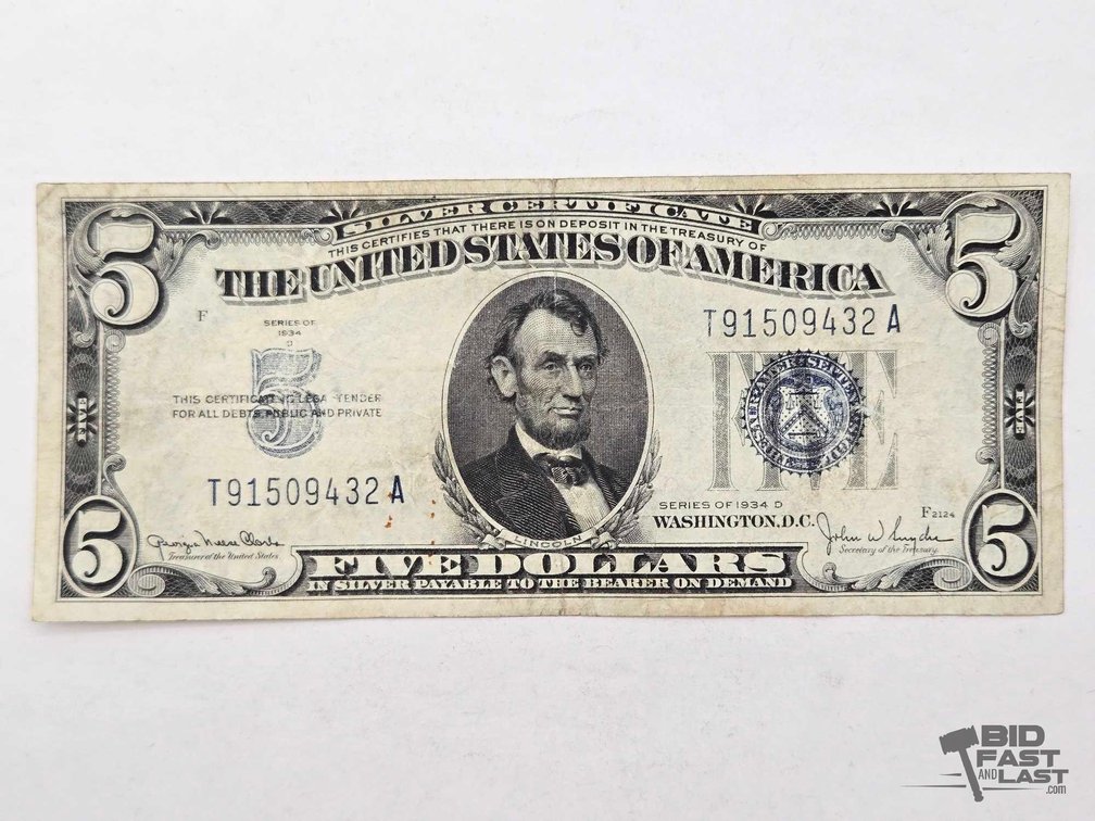 Series 1934 D $5 Silver Certificate – Lincoln Portrait, Blue Seal