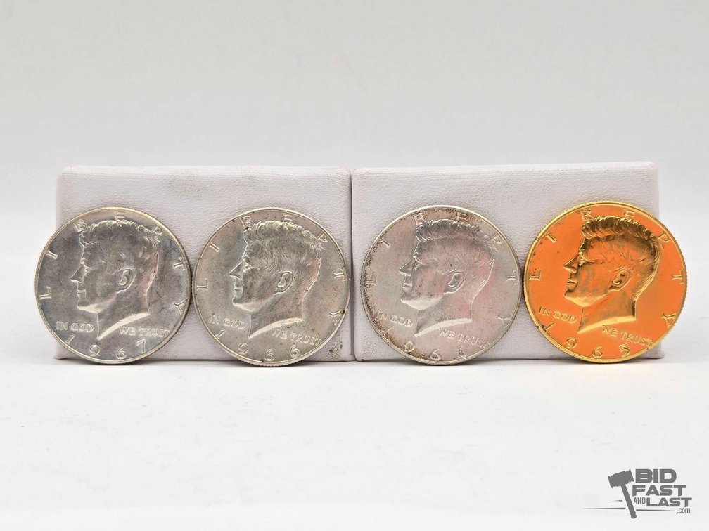(4) 1965-1967 Kennedy Half Dollars, 40% Silver, One Gold-Colored 1965