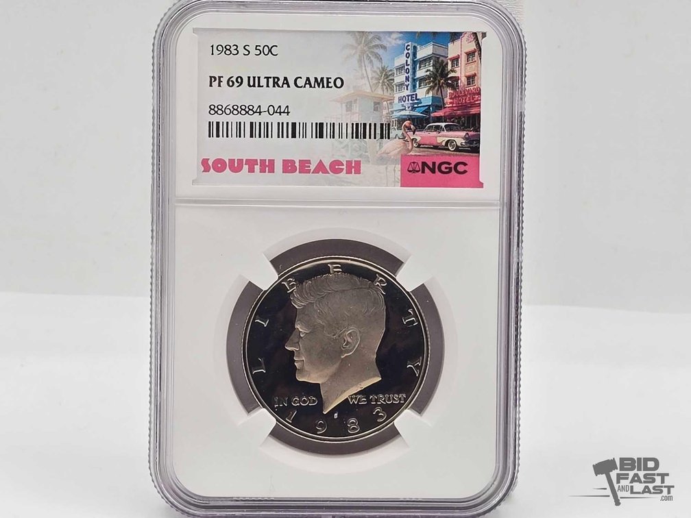 1983-S Kennedy Half Dollar NGC PF 69 Ultra Cameo, South Beach Label