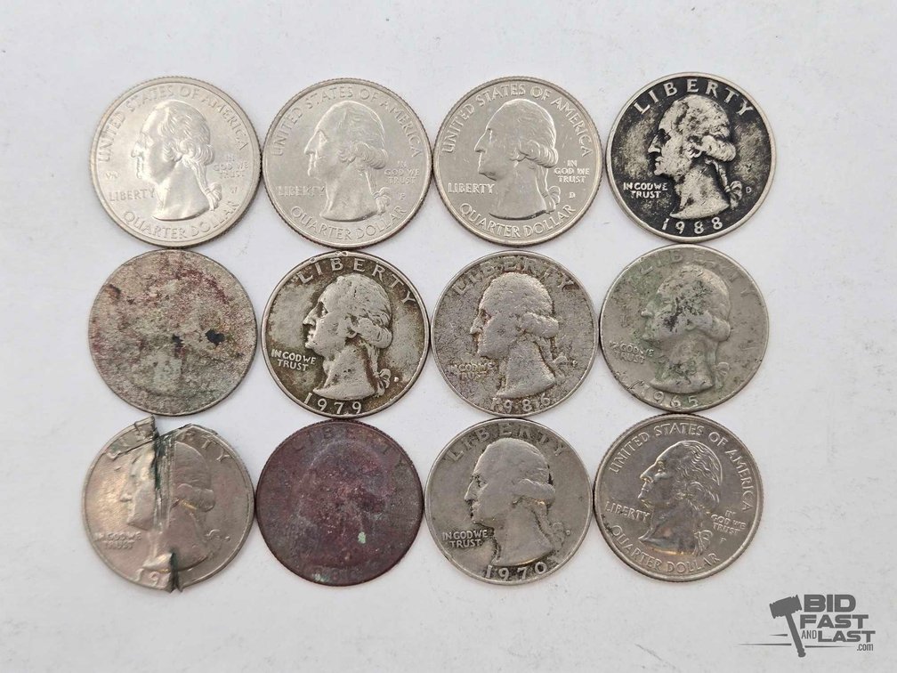 Lot of 12 Washington Quarters - W, P & D Mint Marks, 1965, 1988-D