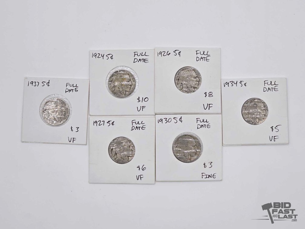 (6) Buffalo Nickels 1924-1937 Lot in Individual 2x2 Holders