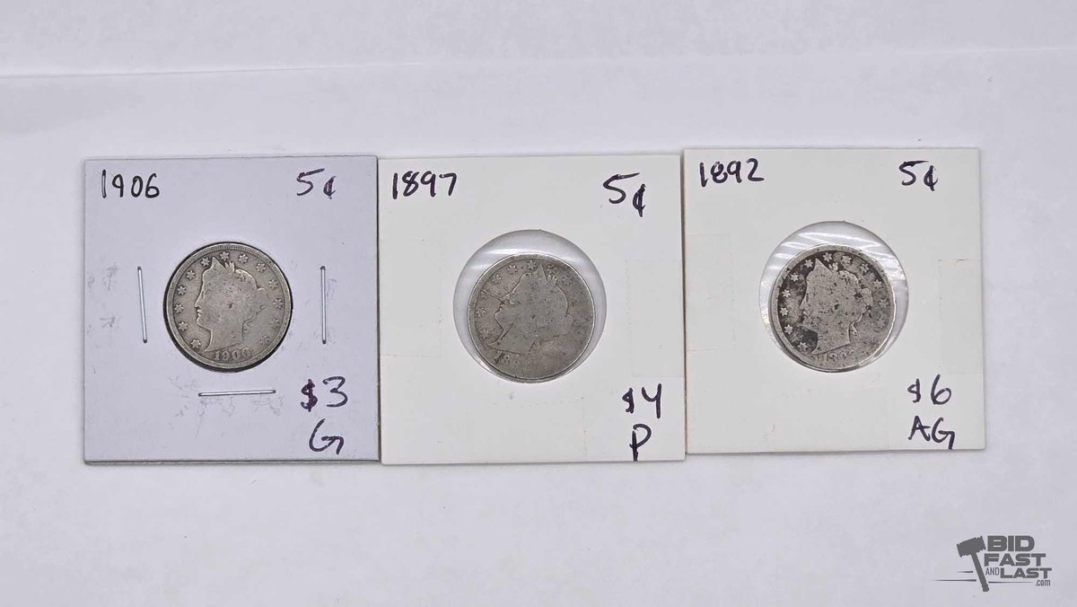 (3) Barber Nickels 1892-1906, Each in Its Own 2x2 Holder