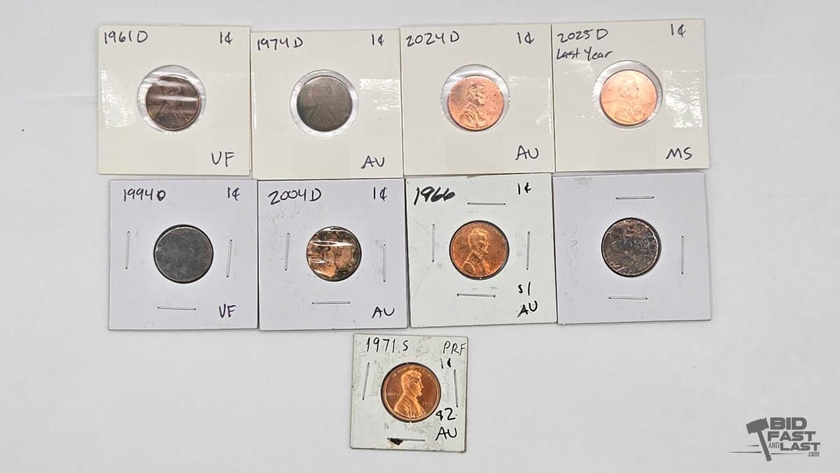 (9) 1961-2025 Lincoln Pennies in Individual 2x2 Holders