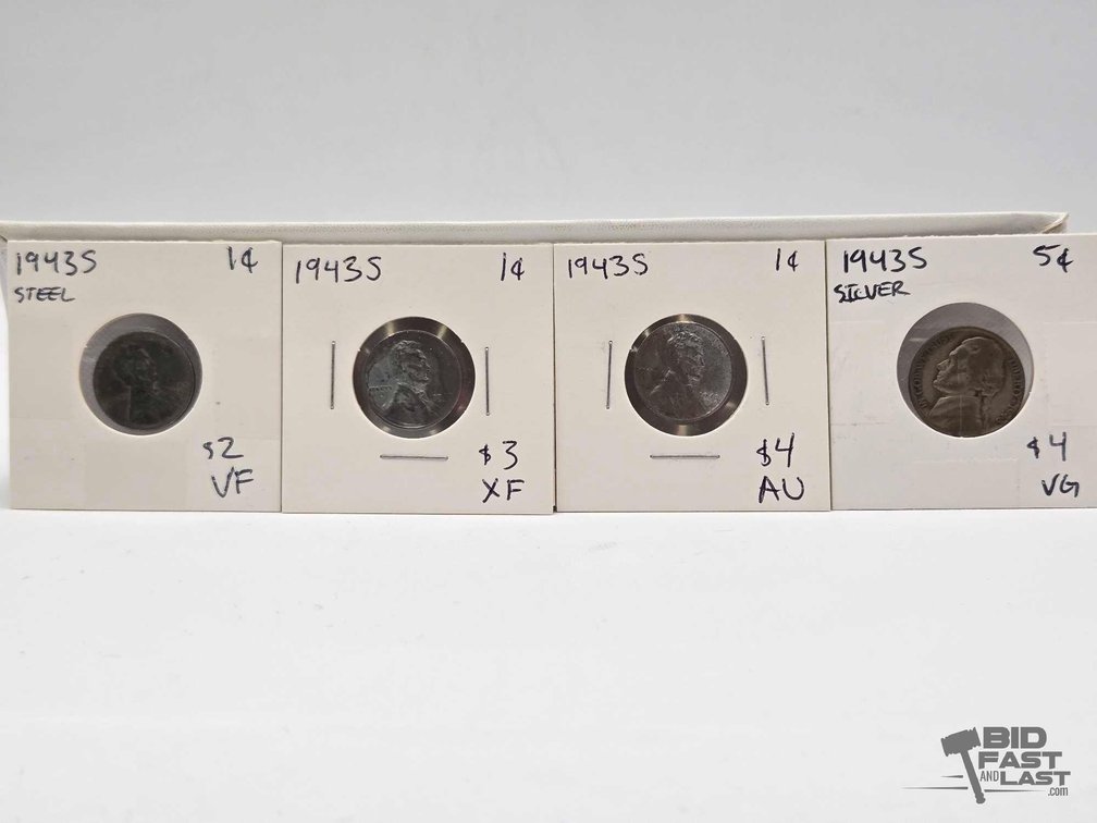 (3) 1943-S Steel War Pennies & (1) 1943-S Silver War Nickel
