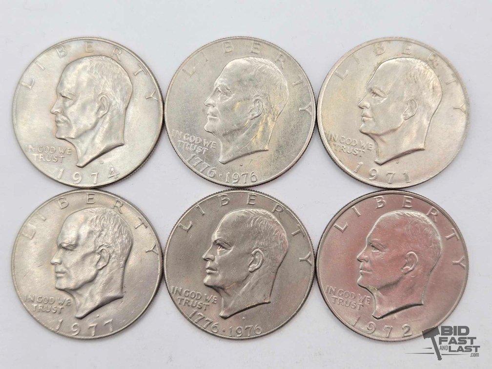 Six Eisenhower Dollars, 1971-1977 Dates, Incl. Two 1776-1976 Bicentennials