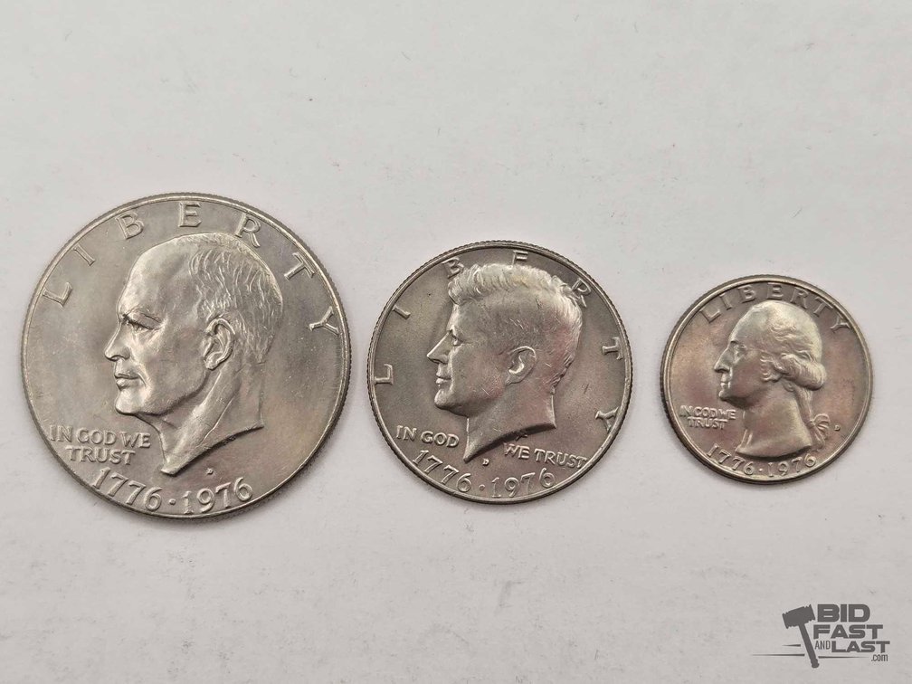 Bicentennial 1776-1976 Eisenhower Dollar, Kennedy Half & Washington Quarter